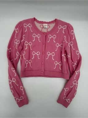 Gymboree Pink Bow-Print Cropped Cardigan Size 8